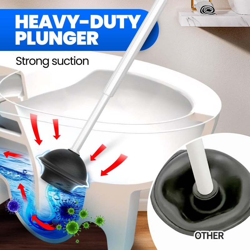 Denvlex 2 in 1 Toilet Brush and Plunger Set, Extended Handle Plunger,Toilet Bowl Brush Plunger Set,Bathroom Cleaning Tools,Cleaning Brush,Cleaning Supplies,Toilet Brush Plunger Combo,White(20inch) - Image 3